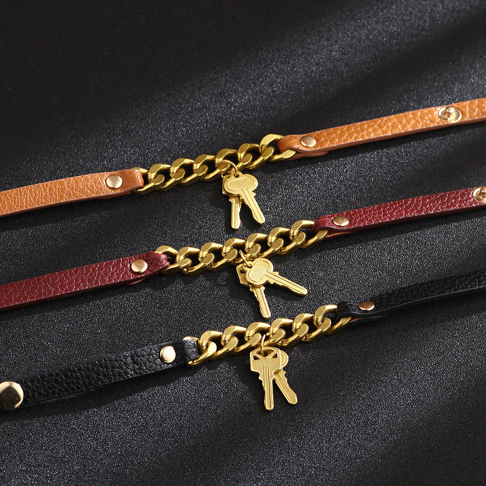 Creative Personality Chain Key PU Leather Bracelet